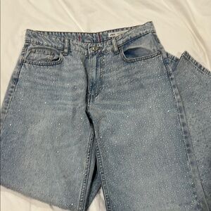 Zara Blue Denim Jeans with Glitter Accents